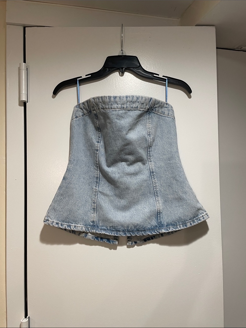 Zara Light Blue Denim Strapless Bustier Top